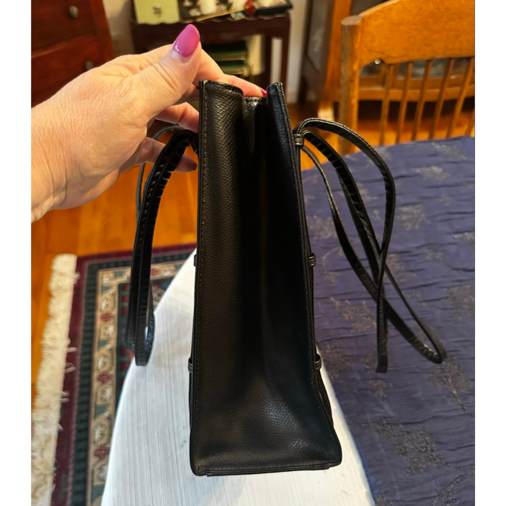 MCM Black Leather Gold Logo Tall Tote Bag - Picture 7 of 13